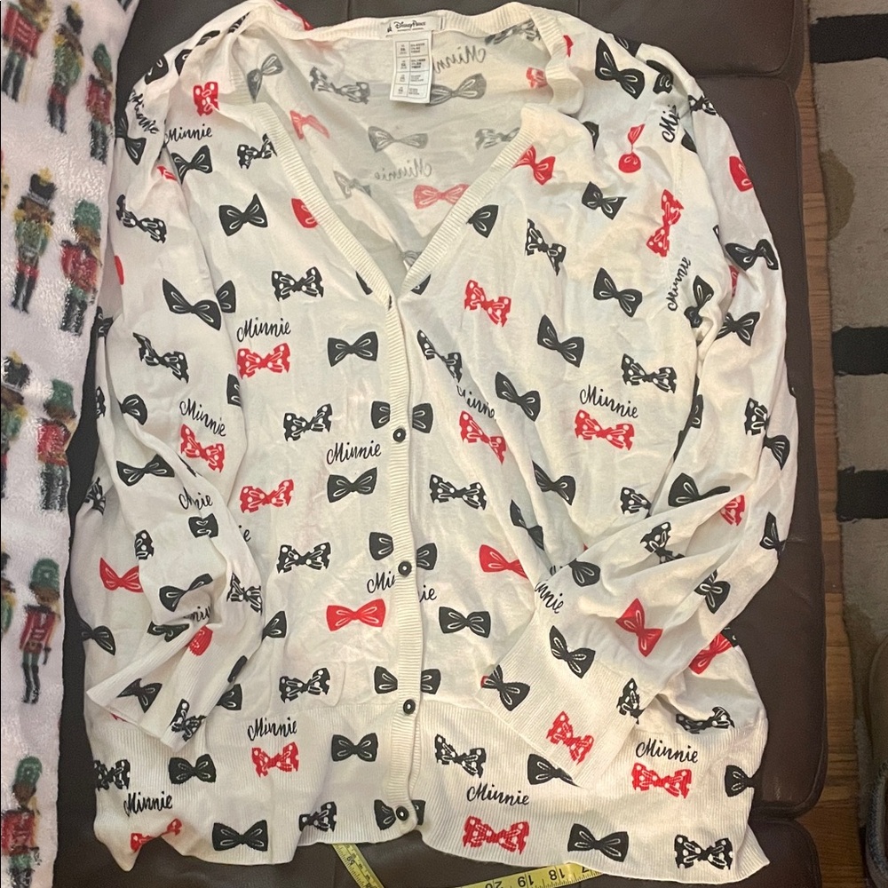 Disney Parks Minnie Mouse Bow Print Button Up Cardigan
